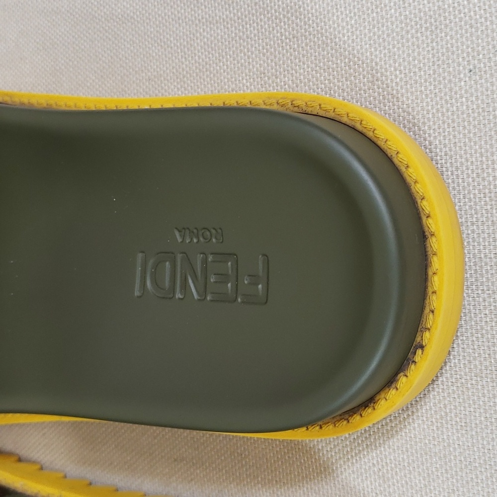 Fendi Olive Green Yellow Brown Patterned Slide Sandals - Picture 6 of 9